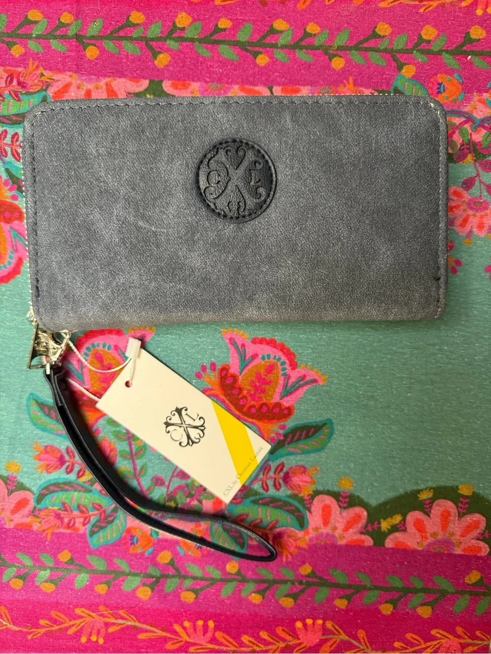 Faux Suede Wristlet Clutch - Gray